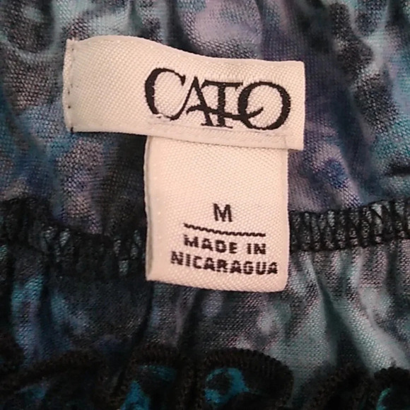 CATO PRINT, PEASANT, GATHERED, SHORT PUFF SLEEVE, STRETCH, TEE - Picture 5 of 8